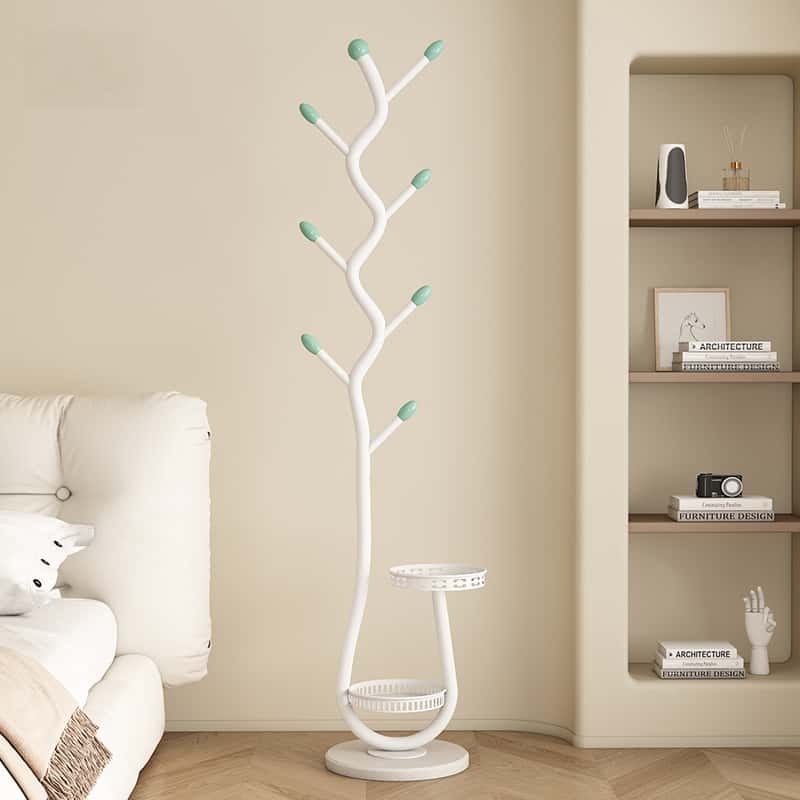 Tree Coat Rack Stand with Hooks, White Metal, 66.1 in