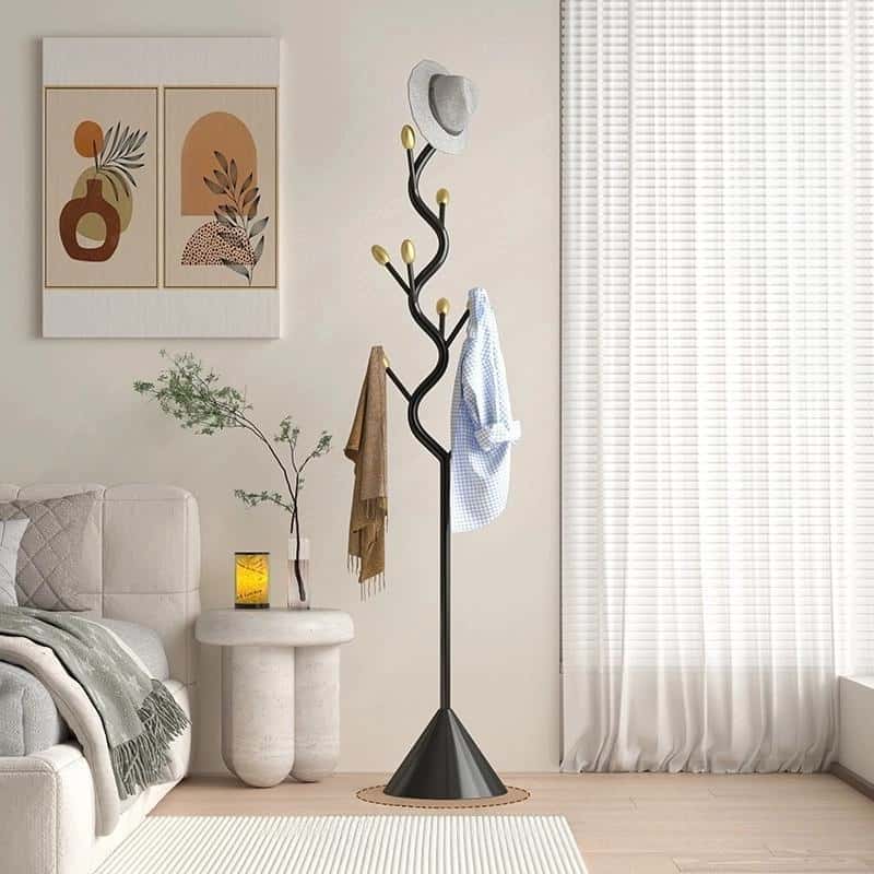 Tree Coat Rack Stand with Hooks, Black Metal, 70.9 in