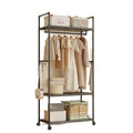 Metal Clothes Rack with Shelves, Black Freestanding Garment Stand