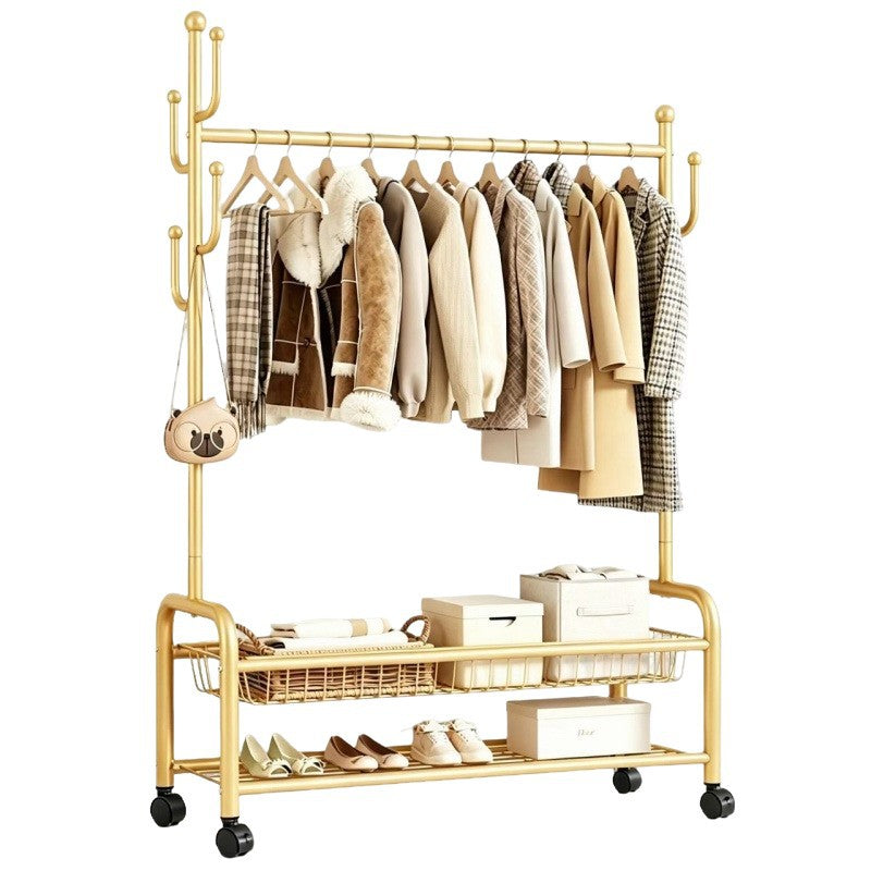 Metal Clothes Rack with Storage Shelf, Gold Freestanding Garment Stand