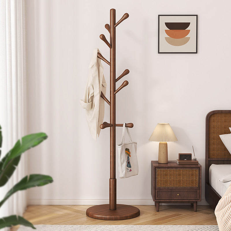 Wood Coat Rack Stand with Hooks, Brown Freestanding Clothes Rack