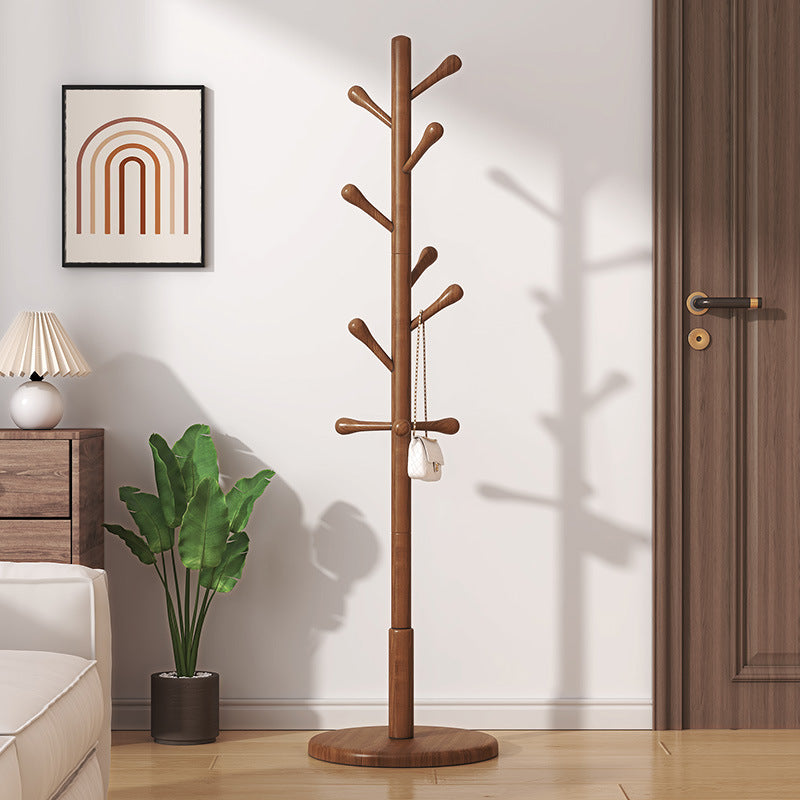 Wood Coat Rack Stand with Hooks, Brown Freestanding Clothes Rack
