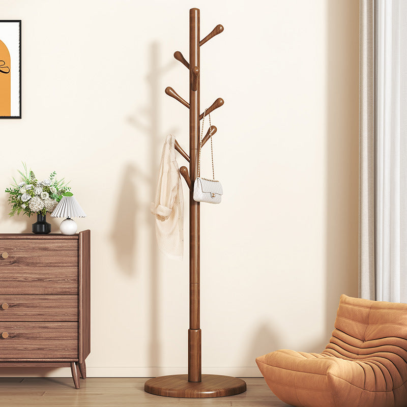 Wood Coat Rack Stand with Hooks, Brown Freestanding Clothes Rack