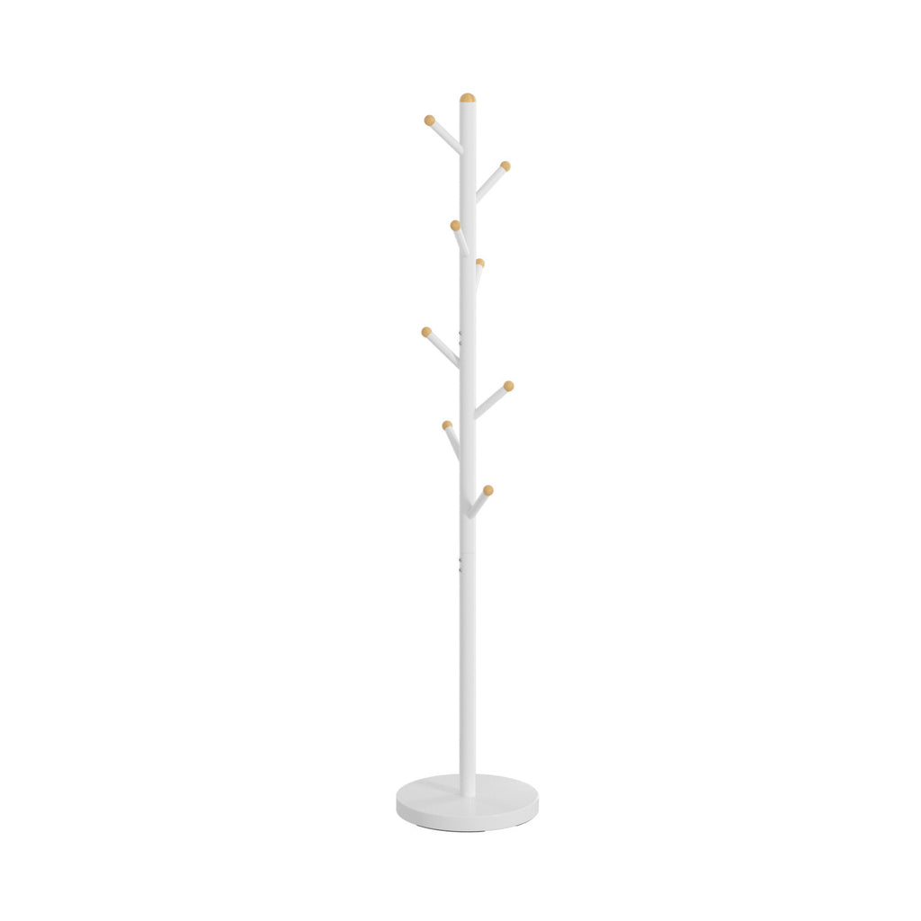 Tree Coat Rack Stand with 8 Hooks, White Metal Clothes Rack