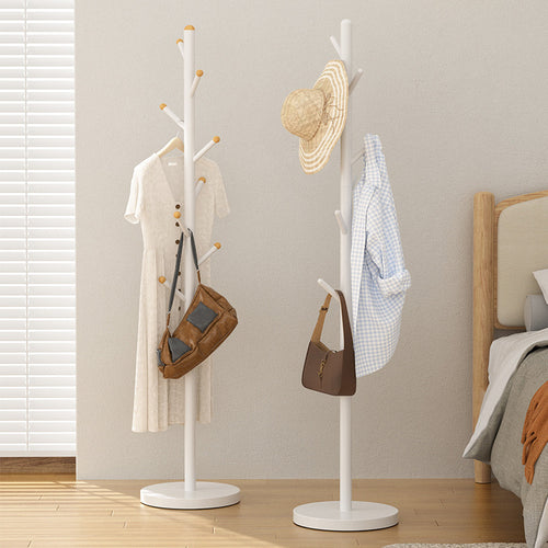 Tree Coat Rack Stand with 8 Hooks, White Metal Clothes Rack