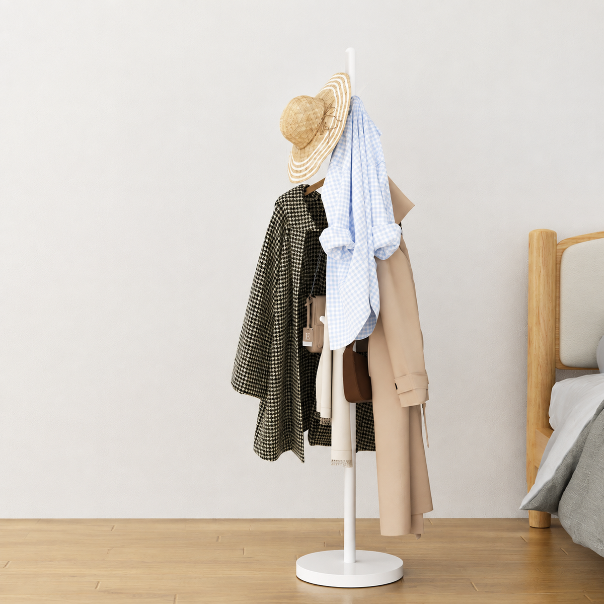 Tree Coat Rack Stand with 8 Hooks, White Metal Clothes Rack