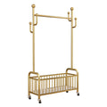 Metal Clothes Rack with Storage Shelf and Wheels, Gold Stand