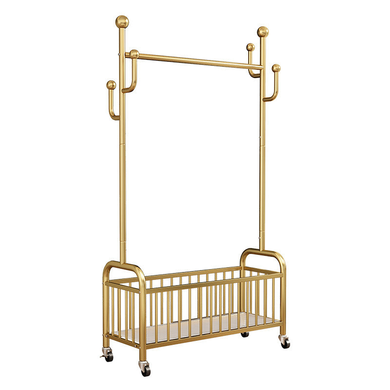 Metal Clothes Rack with Storage Shelf and Wheels, Gold Stand