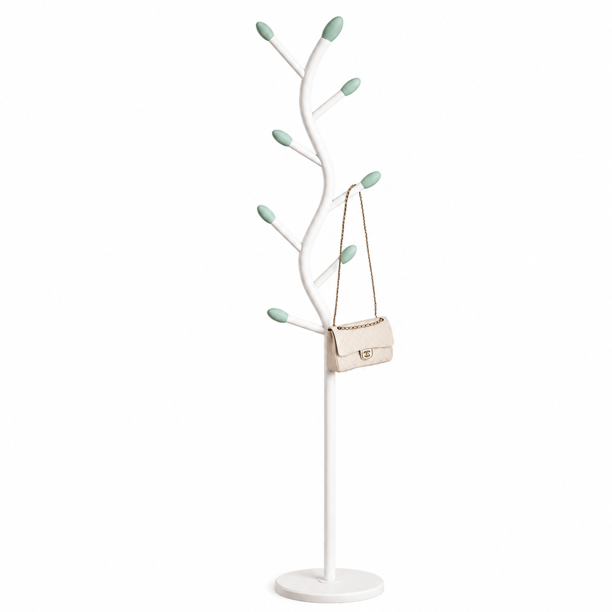 Tree Coat Rack Stand with Hooks, White Metal Clothes Rack